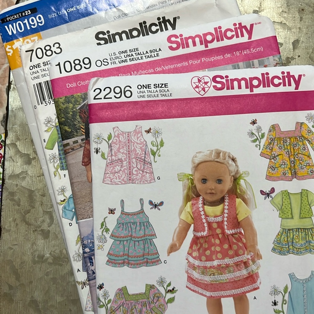 Set of Four Simplicity 18” Doll Patterns.
